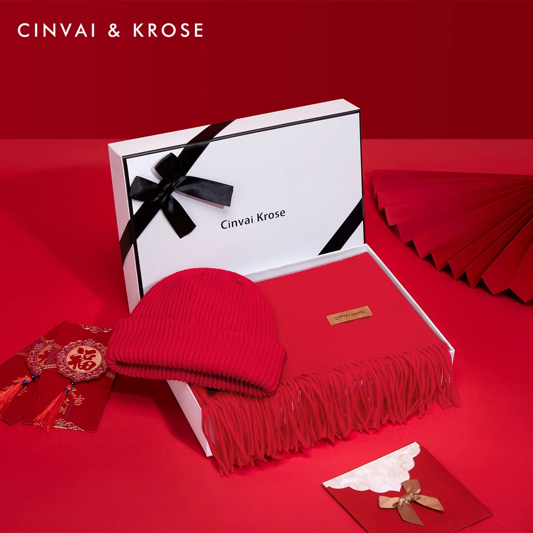 【CinvaiKrose官方正品】围巾女2025新款套装针织帽红色本命年礼物