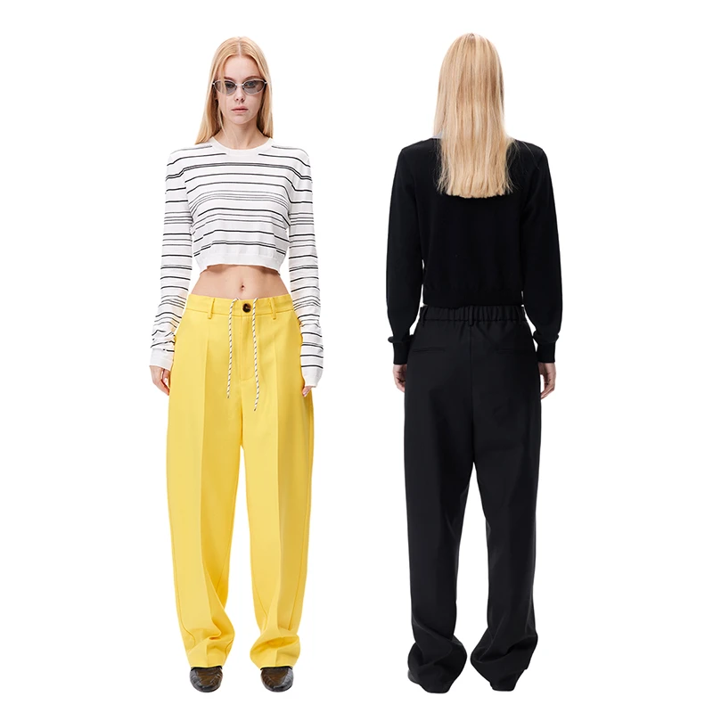 Loala office 抽绳半松紧腰宽松锥型西装裤