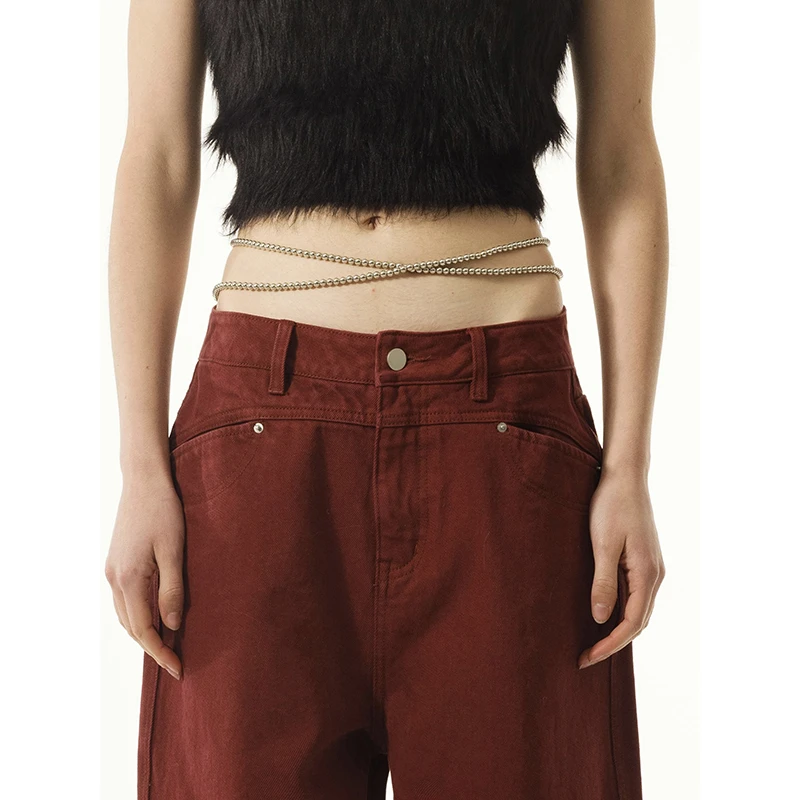 Loala office 小众一字袋成衣染牛仔裤女秋冬 直筒阔腿裤潮