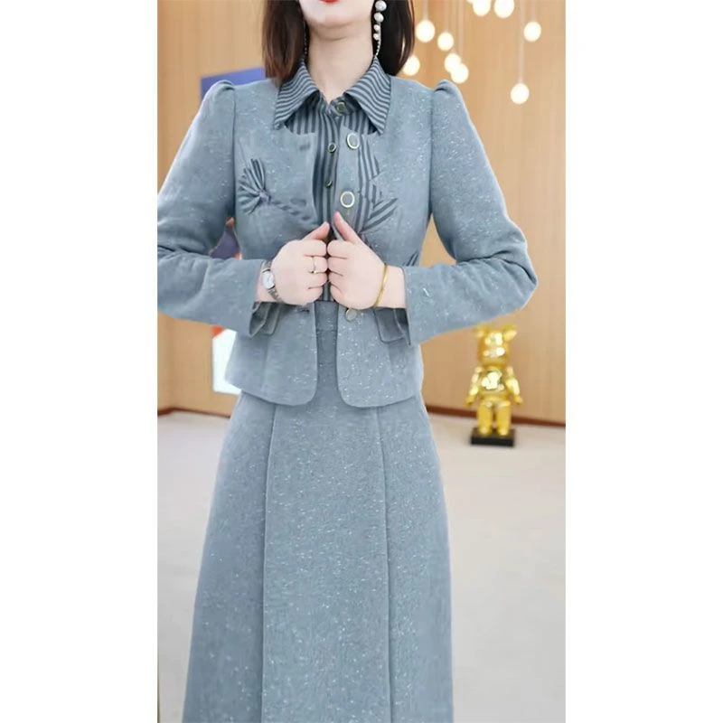 2025年秋季新款时尚洋气显瘦小香风外套长袖连衣裙休闲两件套装女