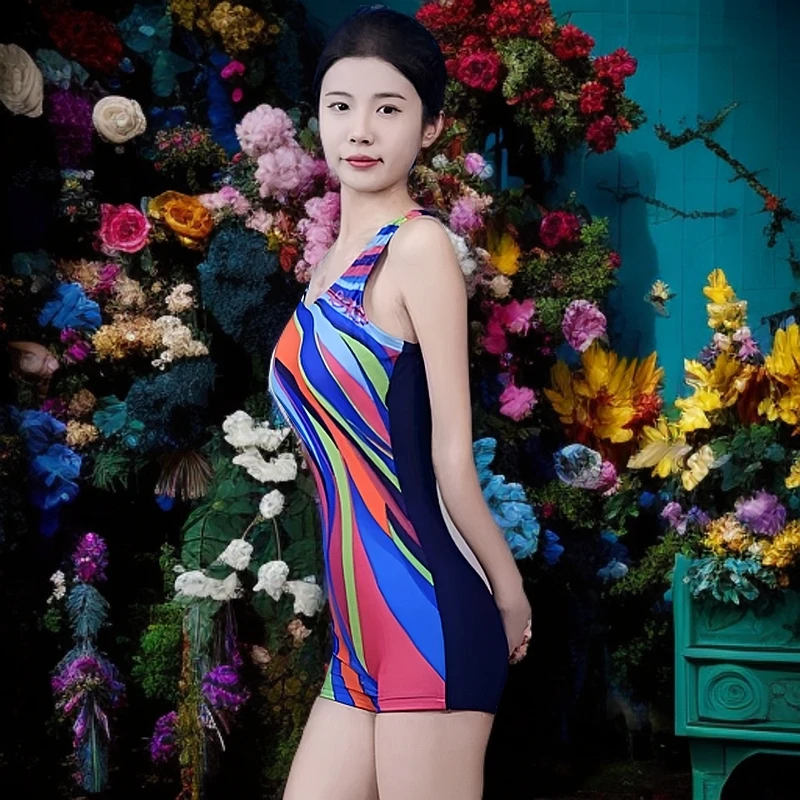 彩虹条平角无袖潜水服