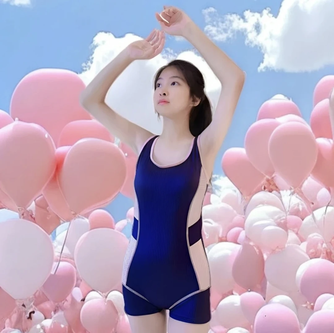 蓝色黑色固定无袖夏季女士连体平角