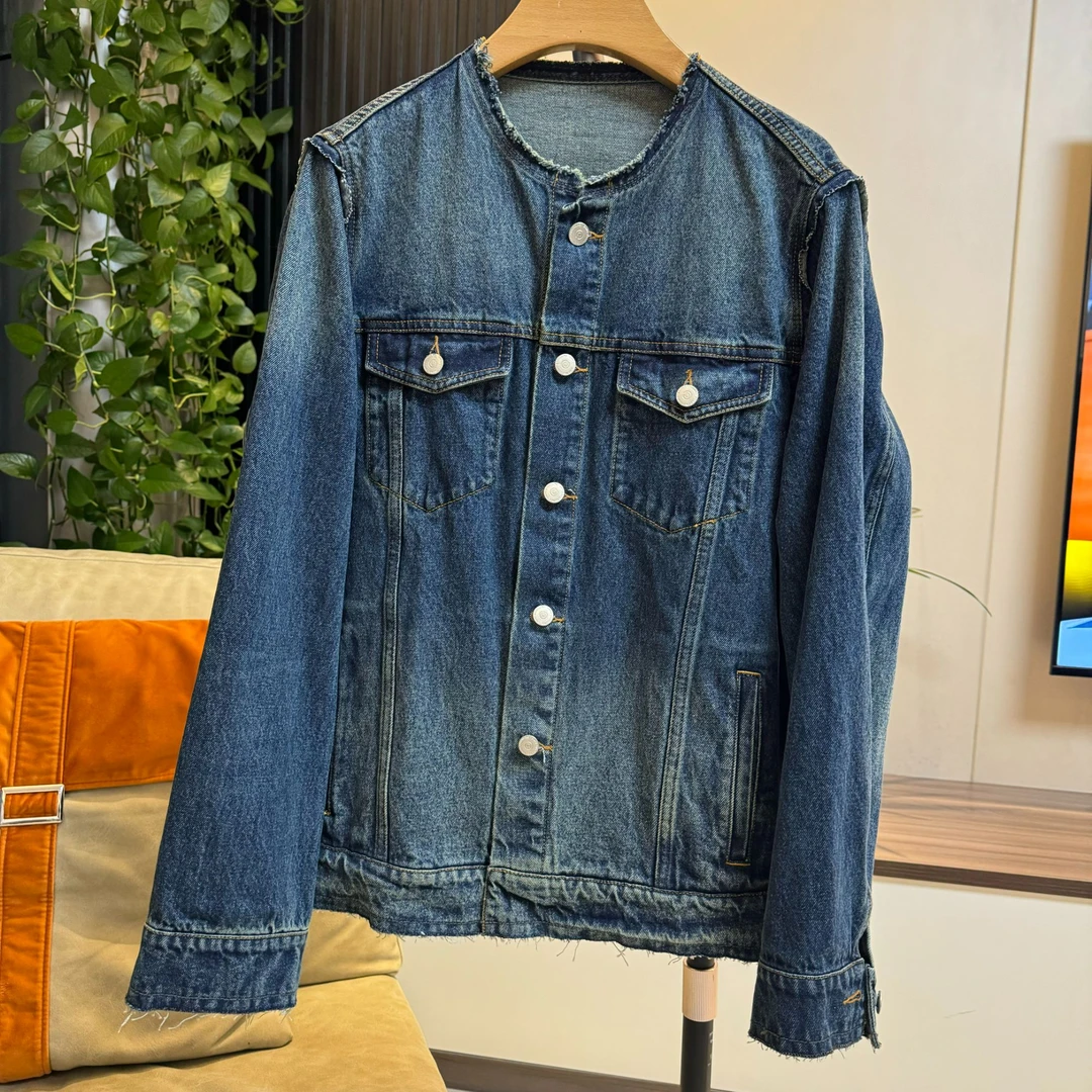 新款百搭牛仔外套复古休闲时尚水洗拼接简约长袖秋季蓝色短款女士