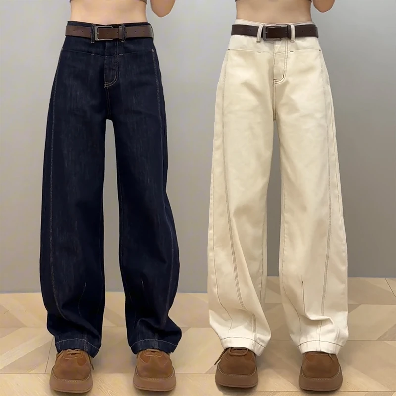复古大码直筒牛仔裤秋季2024年新款拖地裤胖妹妹mm大码阔腿裤子