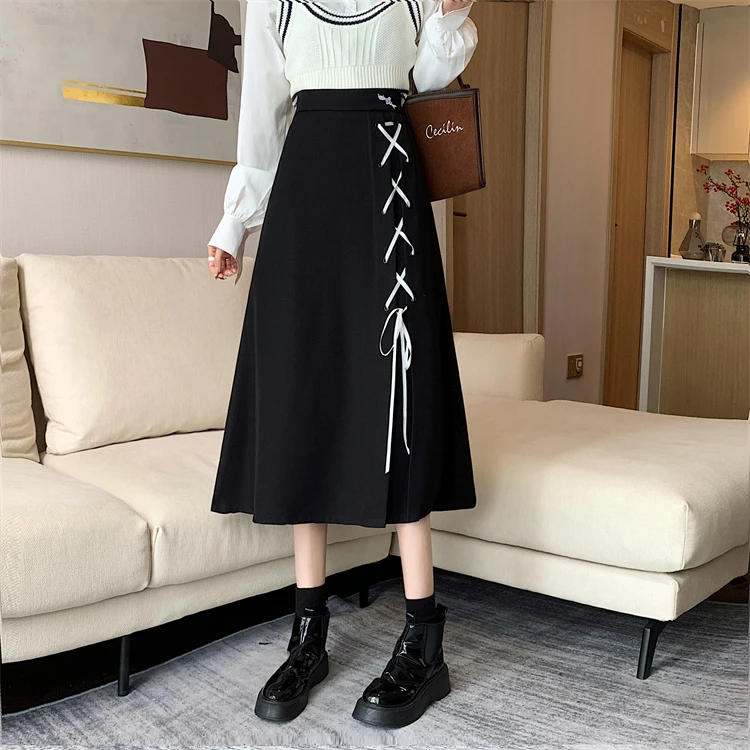 大码女装胖MM半身裙女2024春装新款西装高腰显瘦中长款百搭黑裙