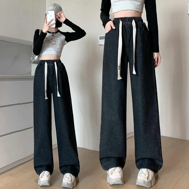 春秋高腰简约休闲复古牛仔长裤百搭韩版裤子大码女装胖MM230斤