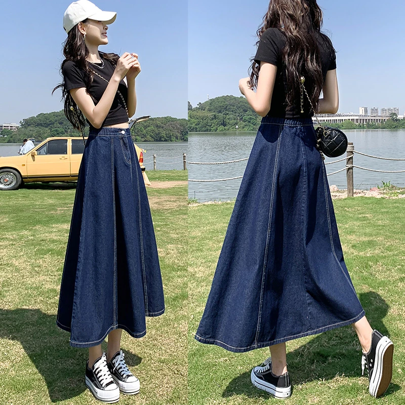 高腰半松紧a字牛仔裙子女2023年夏季新款时尚百搭大码女装230斤