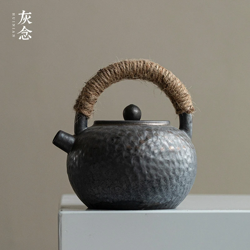 【遇见】灰念.锤纹鎏金提梁壶  煮水壶日式可明火电陶粗陶茶壶