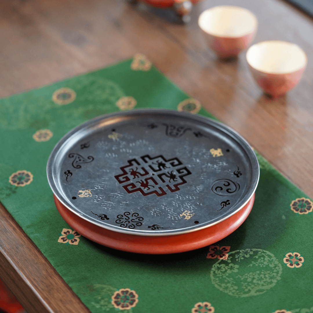 【遇见】祥云纹点金圆壶承 干泡茶盘复古家用圆形壶垫双层壶托茶具