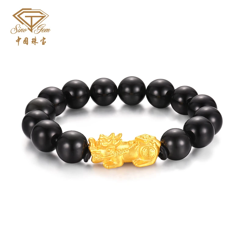 925银手链 【中国珠宝】龙年龙之子吞金兽貔貅S925银手串气质#40180