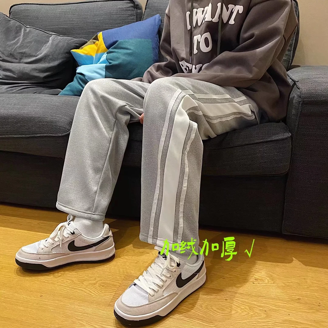 冬季卫裤男潮ins宽松直筒休闲裤子韩版学生坠感拖地长裤AJ蓝球裤