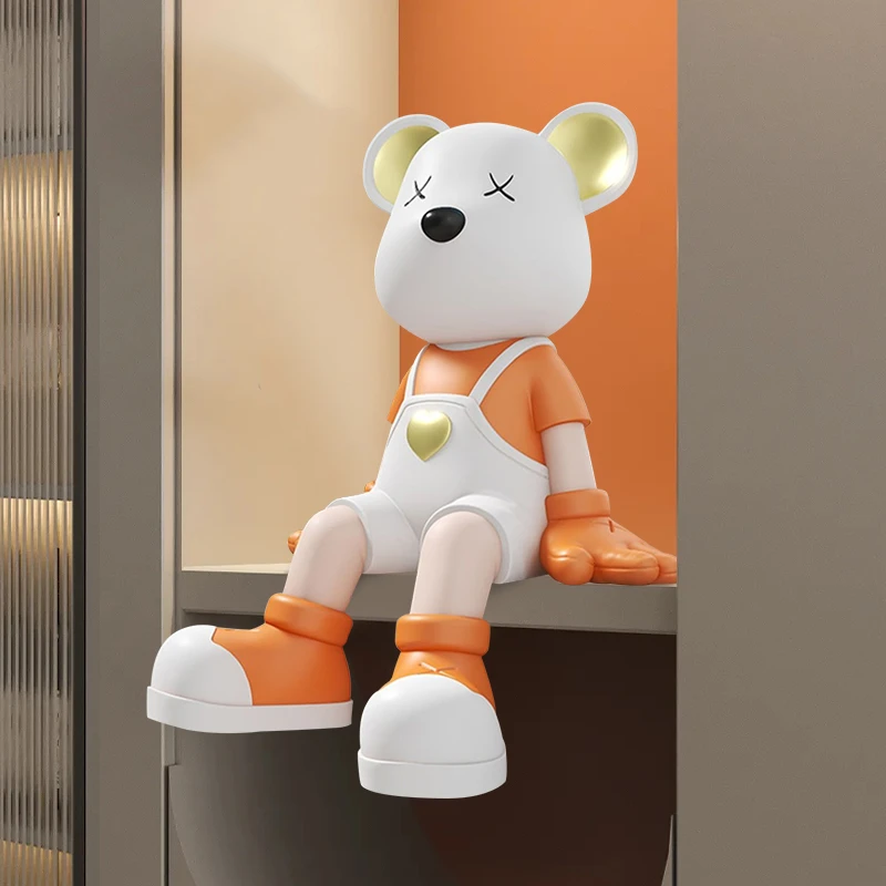 爱心背带裤时尚创意坐姿暴力熊落地大摆件玄关电视柜橱窗装饰品