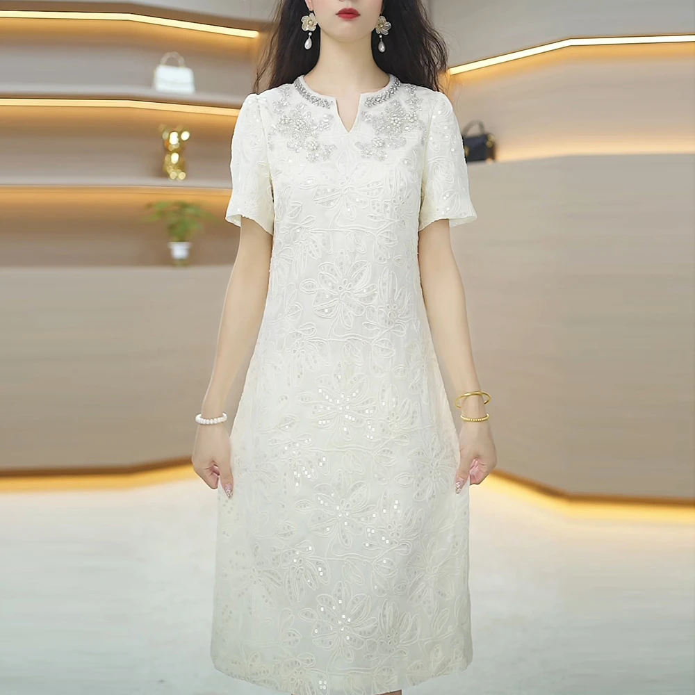 2025夏季新款A1743 气质遮肉显瘦大码连衣裙女修身女装连衣裙
