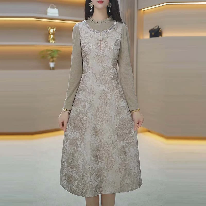 2024初秋季新款A1956 气质遮肉显瘦大码连衣裙女修身女装连衣裙