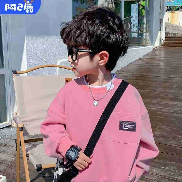 阿己鹿男童卫衣春秋2025新款儿童开春时髦T恤假两件帅气上衣
