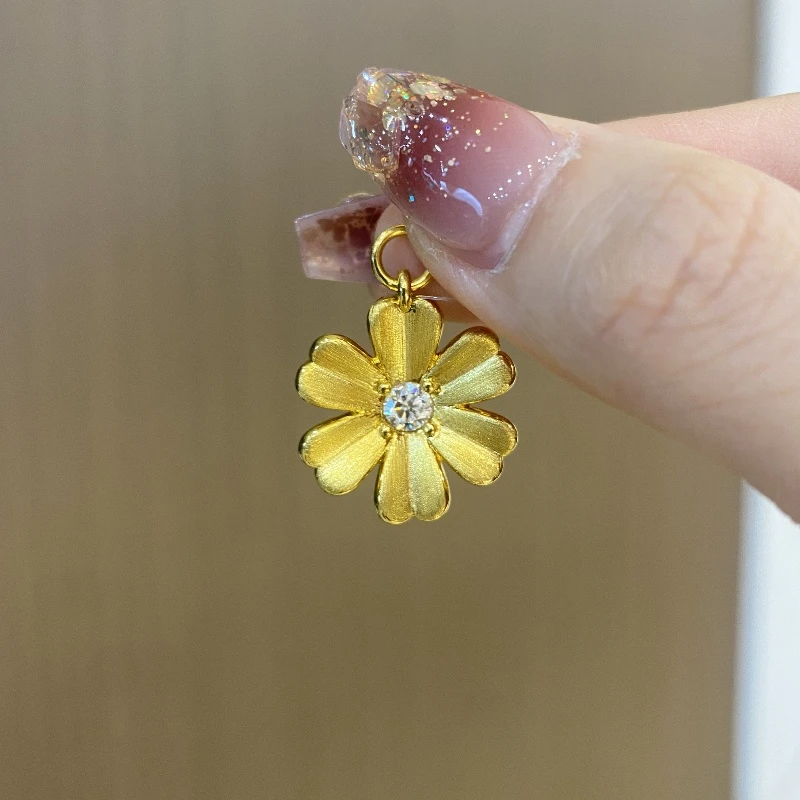 足金999 无氰拉丝点砖小金花金色百搭时尚简约超仙吊坠精致轻奢