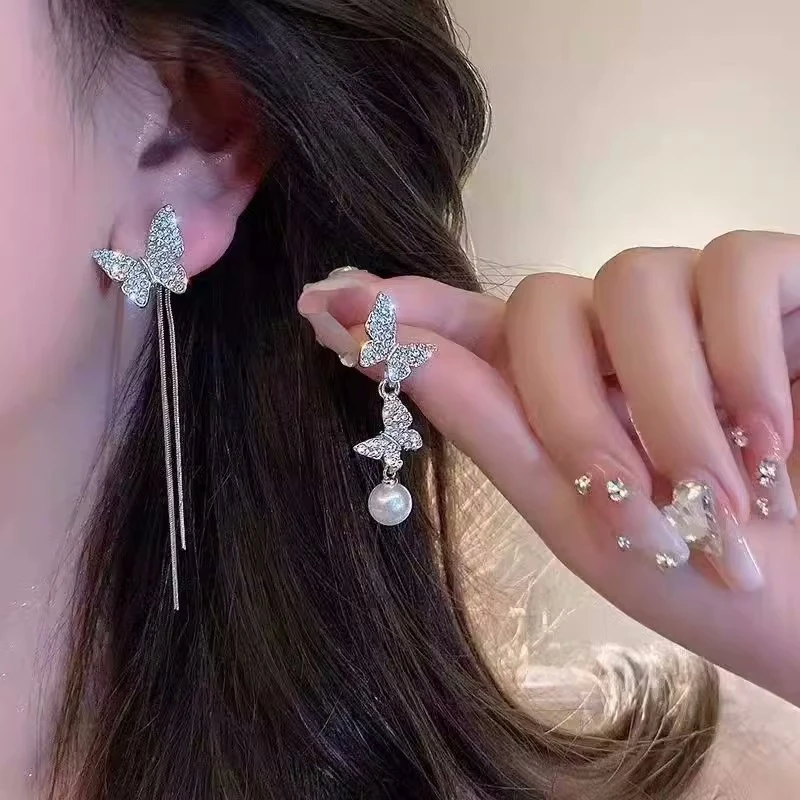 不对称蝴蝶长款流苏耳环女气质高级感轻奢耳饰小众设计感甜美耳钉