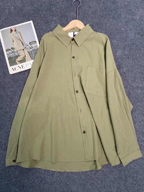 B602C衬衫慵懒显瘦文艺夏款百搭宽松长袖女士韩版时尚纯色休闲