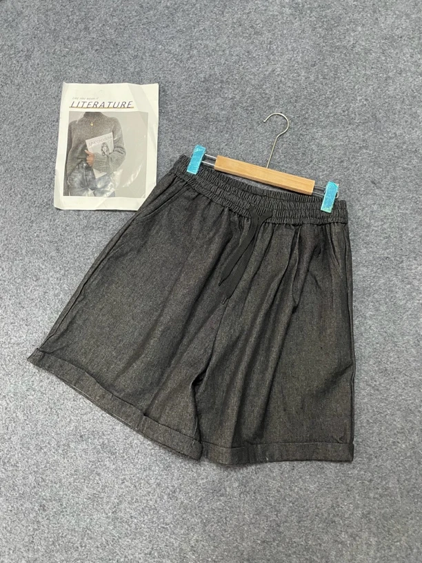 S296黑色潮流简约百搭重工短裤夏季百搭显瘦宽松运动抽绳复古