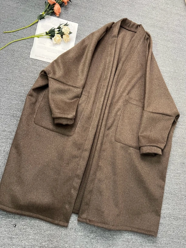 4678拿铁咖慵懒简约大版休闲宽松秋冬款中长大衣