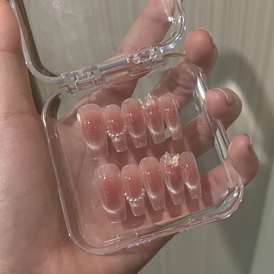 新款腮红法式猫眼珍珠极光蝴蝶美甲贴片纯手工气质可重复使用