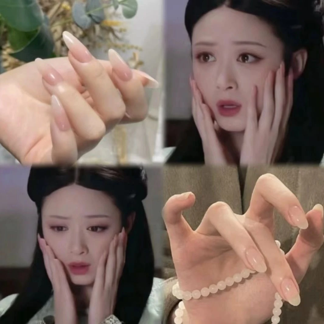 『甘露寺』华妃摸脸纯手工穿戴美甲贴片短中长显白裸粉冰透高级感