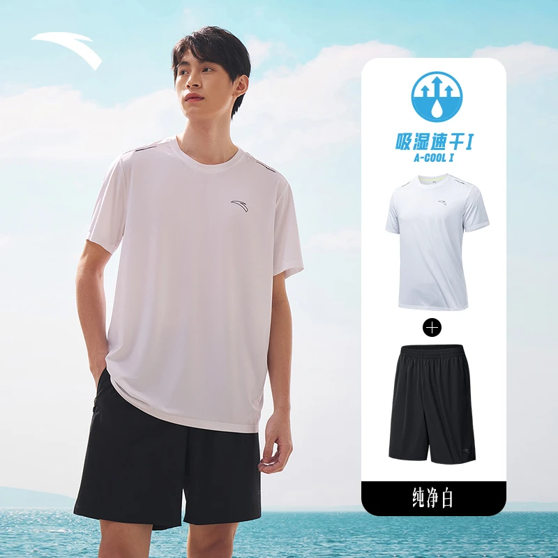 安踏速干运动套装男夏季新款短袖T恤短裤两件套952425201-D