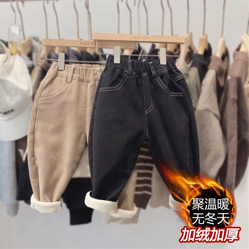 男童裤子加绒秋冬季外穿新款休闲裤加厚保暖长裤女孩宝宝休闲棉裤