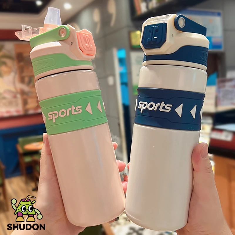 保温杯厚扁吸管可放书包两侧中小学生男女孩上学用316钢喝水杯壶