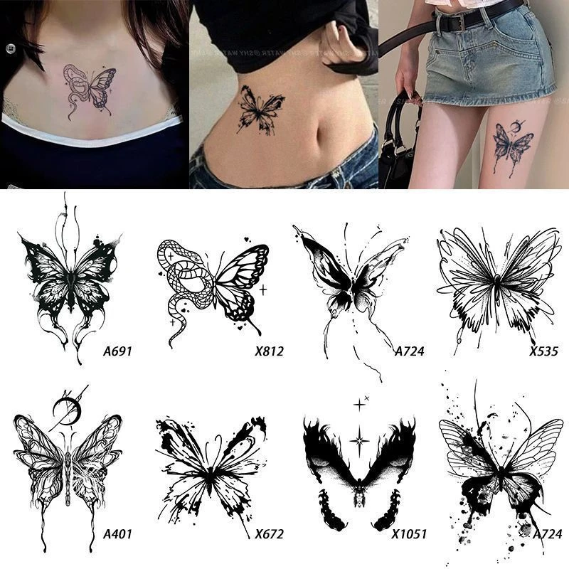 蝴蝶草本纹身贴女逼真半永久遮疤真实艺伎花臂手背仿真刺青贴纸