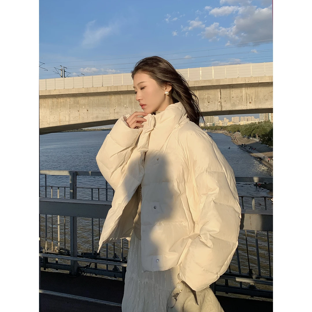 ICELOLLY90白鸭绒白色连帽羽绒服女冬季小个子2024新款保暖外套女