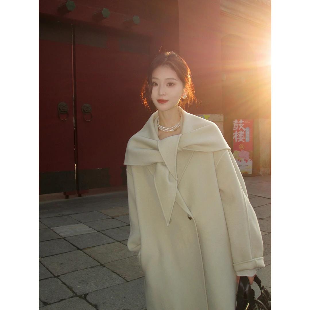 ICELOLLY富家千金高级感双面呢羊毛呢子大衣女秋冬小个子毛呢外套