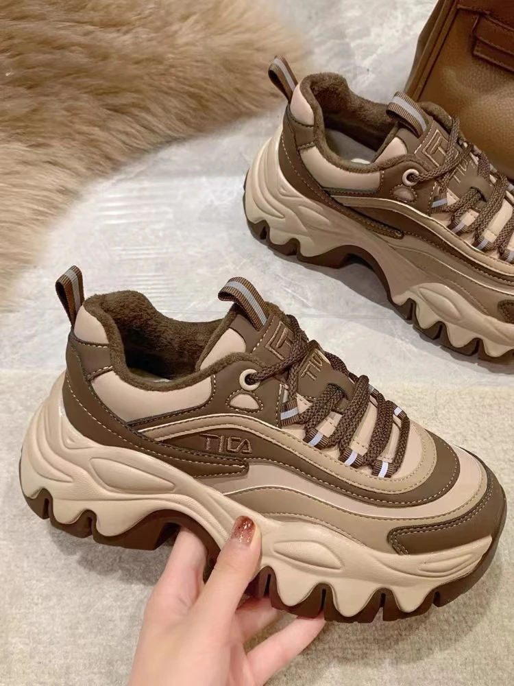 炸街老爹鞋女2023新款秋冬加绒保暖增高休闲运动老爹鞋