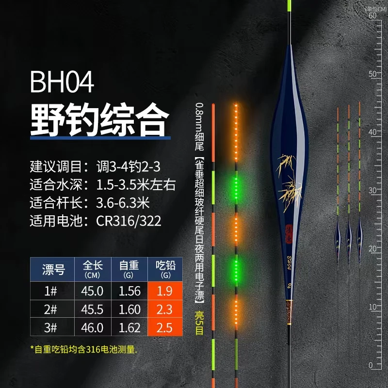 雀垂直径0.8玻纤一体无缝柔光增亮硬尾  日夜两用夜光漂BH-04