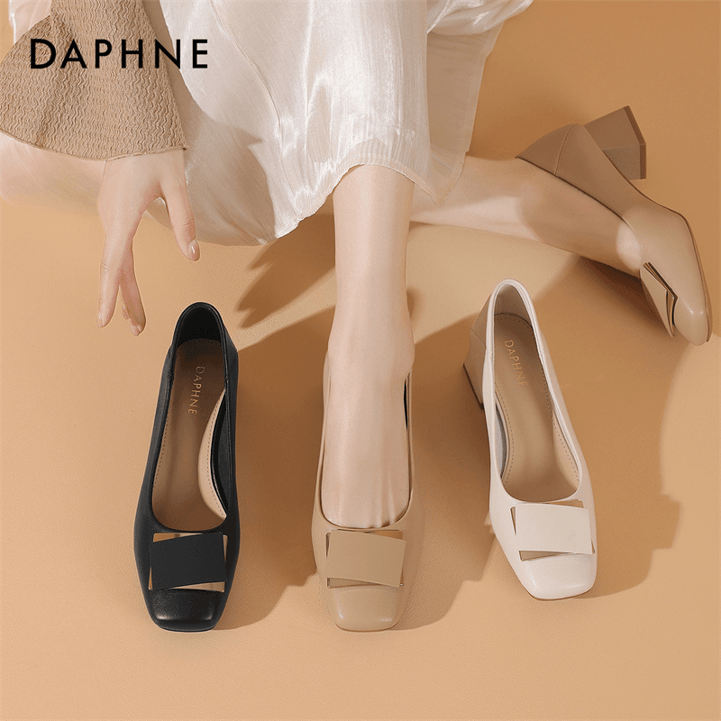 达芙妮女式夏季休闲百搭气质甜美仙女风软底舒适透气套脚方头单鞋