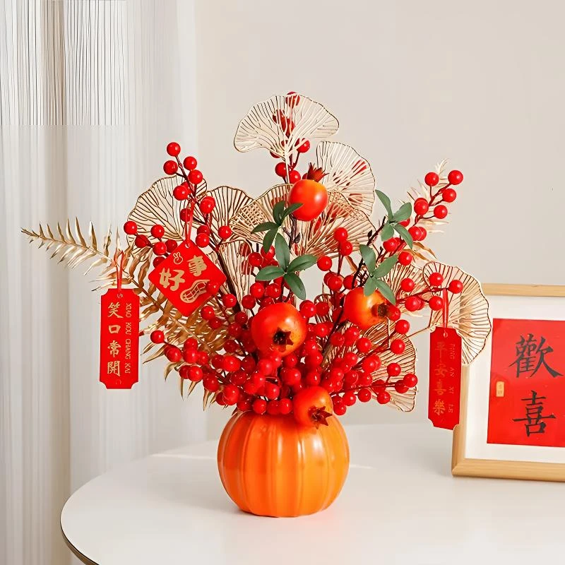 新年宵花发财果桌面仿真花结婚装饰品客厅餐桌电视柜乔迁南瓜摆件