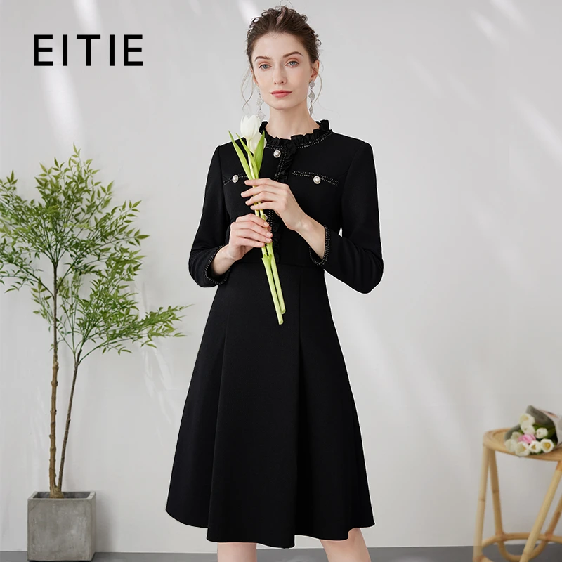 EITIE爱特爱法式优雅香风黑色连衣裙A2407309
