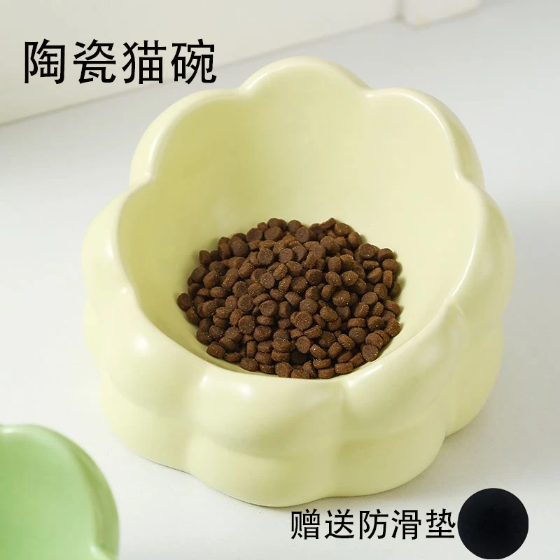 陶瓷猫碗猫粮碗猫食盆狗碗宠物碗高脚防打翻护颈大口径饮水碗防滑