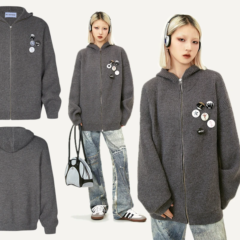MADEEXTREME 外套冬季毛衣cleanfit高领连帽开衫慵懒氛围毛衣男女