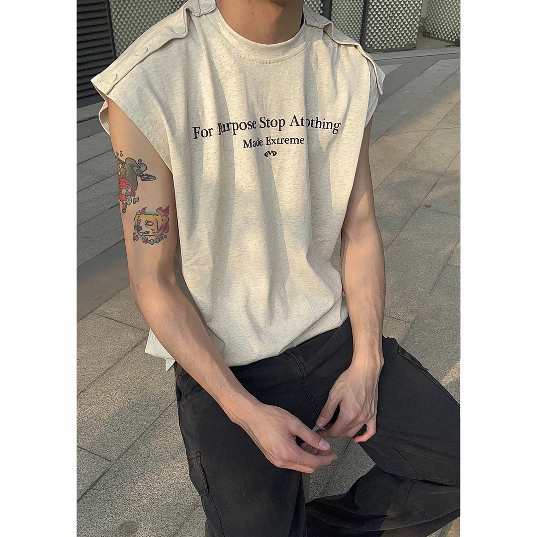 【EME】简约高级感街头潮牌坎肩解构印花个性休闲背心中性风男女
