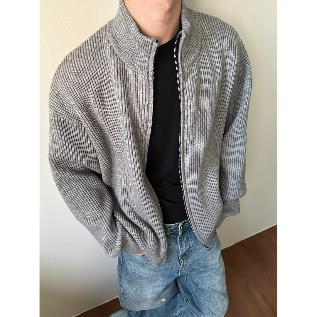 MADEEXTREME 安哥拉纱线针织拉链内搭外套慵懒宽松立领毛衣开衫