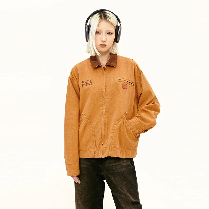 MADEEXTREME 美式街头Dirtyfit水洗做旧底特律夹克外套男女同款
