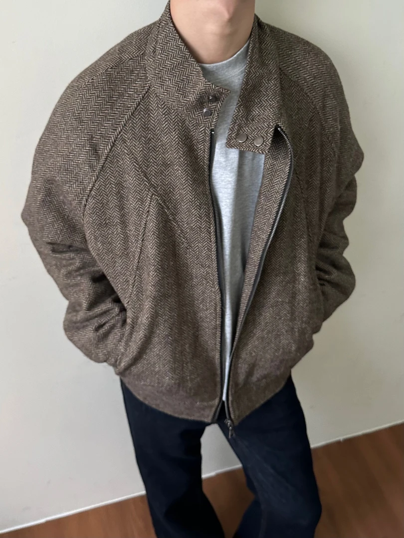 MADEEXTREME冬季新品棉服人字纹羊毛粗花呢拉链男生冬季款外套