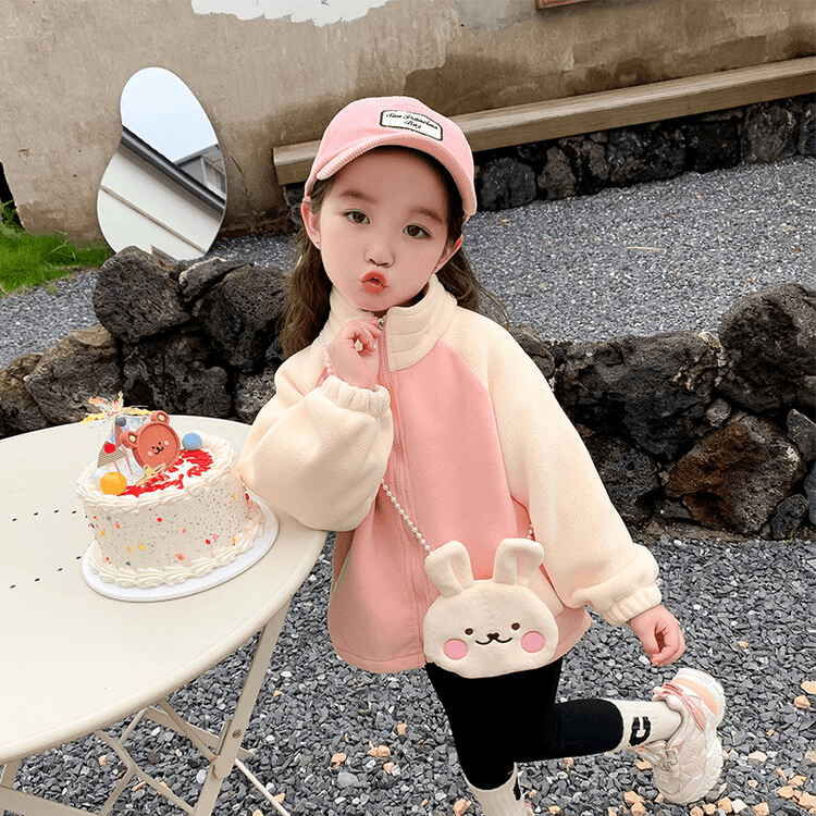 佩瑶/童装春秋新款时髦韩版百搭中小童女宝宝拉链小兔子外套