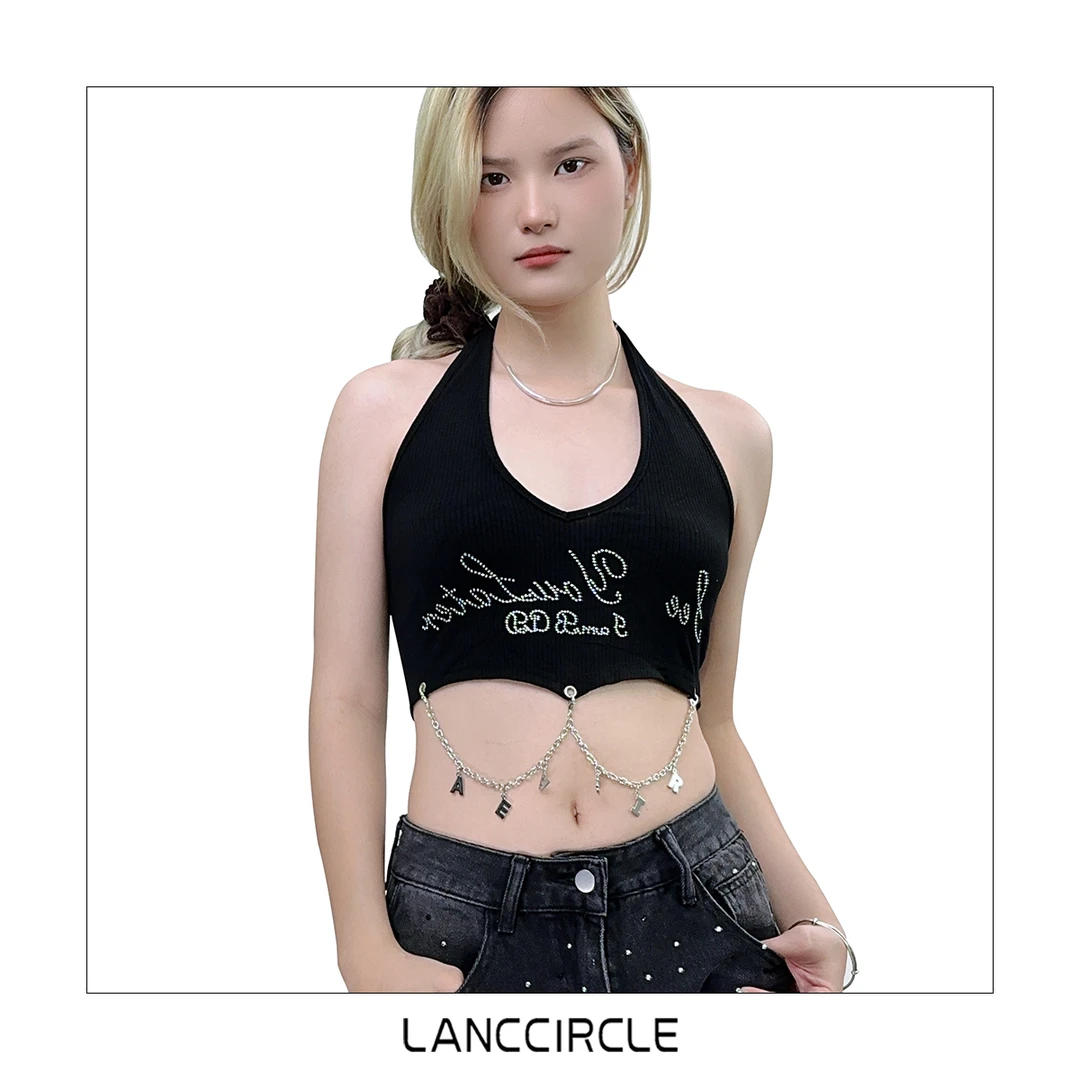 【LANCCIRCLE】设计师黑显瘦夏季女士时尚百搭休闲挂脖背心LCC-082