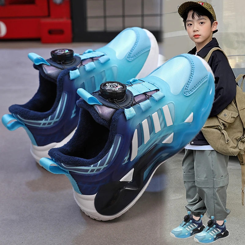 乔丹断码男童鞋2023冬季新款儿童旋转扣保暖加绒鞋中大童男孩防滑