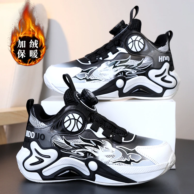 科比潮品男童鞋2024新款冬季学生旋转扣儿童运动棉鞋加绒跑步中大