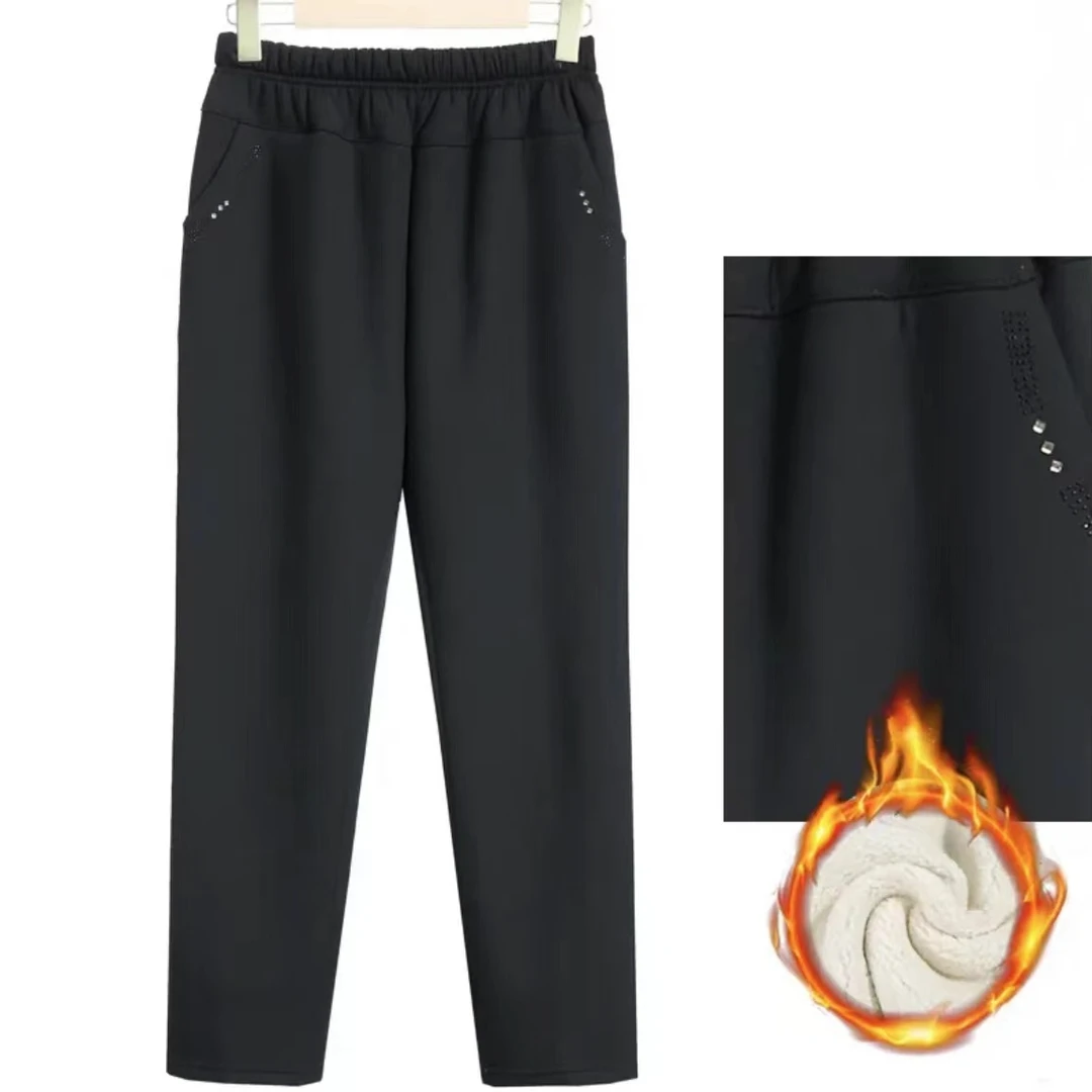 妈妈裤子秋冬款加绒宽松羊羔棉裤中老年人女裤奶奶裤休闲外穿加肥