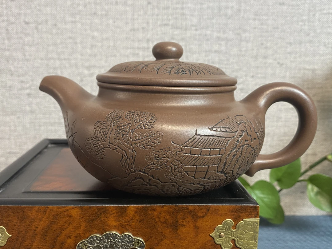 刻绘大仿古紫砂壶-革紫泥-荆溪徐制-400CC