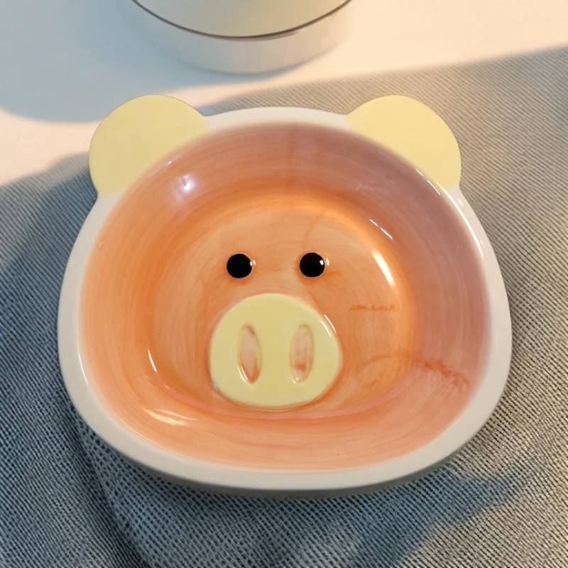 釉下彩卡通儿童碗盘陶瓷可爱创意饭碗餐盘学生辅食餐具家用网红熊